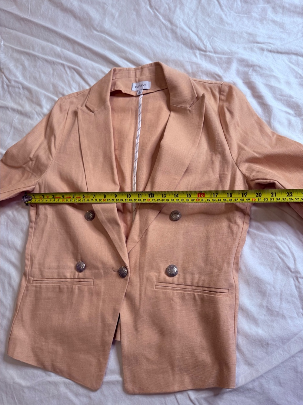 Evereve Blush Pink Military Button Double Breasted Cotton Blazer Medium - Picture 14 of 14